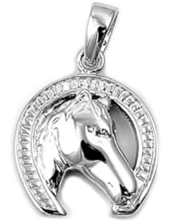Sterling Silver Horse Lucky Horseshoe Pendant Wholesale Charm Pure 925 New 17mm with 1mm Ball Bead Chain