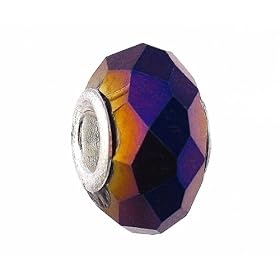 Pandora Style Charm Bead (Z93) Faceted Murano Lampwork Glass (14mm x 10mm) (fits Troll too)