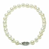 Sterling Silver White Freshwater Cultured Pearl A Grade  6.5-7mm Bracelet, 8