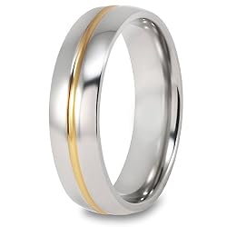 Chisel 14K Gold Plated Grooved Polished Titanium Ring (6.0 mm) - Sizes 5-13