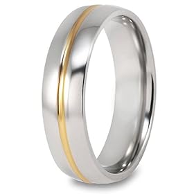 14K Gold Plated Grooved Polished Titanium Ring (6.0 mm) - Sizes 6-13