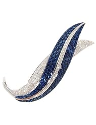 Diamond Blue Sapphire Brooch/Pin Unique 18K White Gold [I_017]