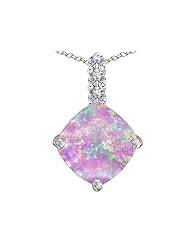 Original Star K (tm) Large 12mm Cushion Cut Created Pink Opal Pendant in 925 Sterling Silver