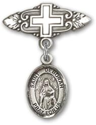 Sterling Silver Baby Badge with St. Deborah Charm and Badge Pin with Cross