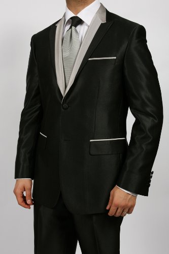 Classy Men's 2 Button 2 Piece Shiny Slim Fit Black and Gray Tuxedo