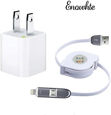 Enowhte 1pcs Travel Wall Home Charger + 1pcs Retractable Dual USB to Micro USB and Lightning Adapter Charger Data Cable Black for Android Samsung iPhone 5/5s 6/6 plus (1pack cable charger)