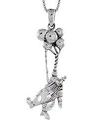 Sterling Silver Clown with Balloons Pendant , 1 1/2 inch tall