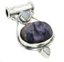Purple Genuine Russian Charoite and Rainbow Moonstone Sterling Silver Slide Pendant