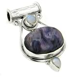 Purple Genuine Russian Charoite and Rainbow Moonstone Sterling Silver Slide Pendant