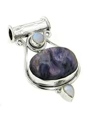 Purple Genuine Russian Charoite and Rainbow Moonstone Sterling Silver Slide Pendant