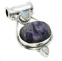 Big Sale Best Cheap Deals Purple Genuine Russian Charoite and Rainbow Moonstone Sterling Silver Slide Pendant