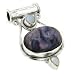 Purple Genuine Russian Charoite and Rainbow Moonstone Sterling Silver Slide Pendant