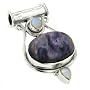 Purple Genuine Russian Charoite and Rainbow Moonstone Sterling Silver Slide Pendant