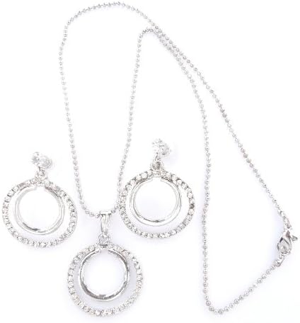 Silver Crystal 'Lord of Rings' Pendant on Chain &amp; Earrings Set / Ring Chain &amp; Earrings Set