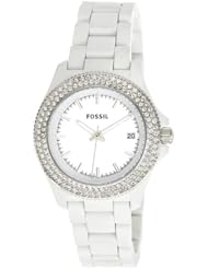 Women Fossil AM4466 Plastic Resin Case and Bracelet White Tone Dial Crystals