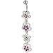Pink Crystal Flowers Dangle Belly Ring title=