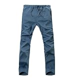 Allegra K Men Drawstring Elastic Waist Slant Pockets Harem Pants Blue W32