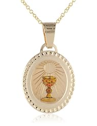14k Yellow Gold First Holy Comm union Picture Medal Necklace, 16"
