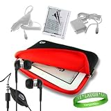 Barnes and Noble Nook Accessories Kit: Jet Black with Ruby Red Carrying Sleeve With Extra Pocket + Nook Car Charger + Custom Cut Nook Screen Protector + Nook Wall Charger + Nook Earphones + A Live*Laugh*Love Wrist Band!!!