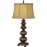 Murray Feiss One-Light Galileo Collection Table Lamp, Firenze Gold with Brown Textured Shantung/Double Ivory Soft Lined Shade # 9325FG