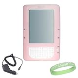 Pink Kroo Amazon Kindle 2 E-Book Reader Silicone Rubber Skin Cover + Car Charger + A Live*Laugh*Love Wrist Band!!! (Kindle 2 Not Included)