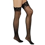 Sheer Lace Top Stockings With Back Seam