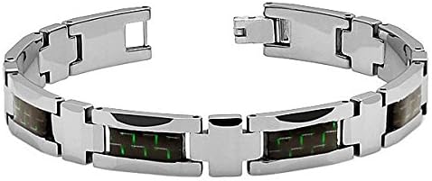 TNB195-TY0 High Polish Green &amp; Black Carbon Fiber Inlaid Tungsten Bracelet - approx. 10.5mm wide and 8 inches long