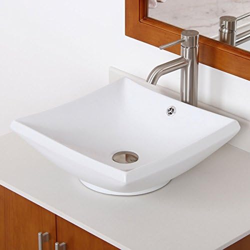 Elite High Ceramic Bathroom Sink with Square Design and Brushed Nickel Finish Faucet Combo