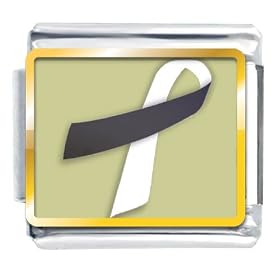 Black And White Ribbon Awareness Italian Charms Bracelet Link