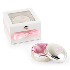Mud Pie Baby Girl Silver Plate Treasure Box, Pink CarriageSilverplate First Tooth And Curl Keepsake Gift