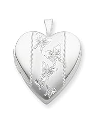 Sterling Silver 20mm with Butterflies Heart Locket w/ 18in Chain Metal Wt- 3.4g