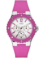 Guess Womens U10657L2 Pink Silicone Quartz Watch with White Dial