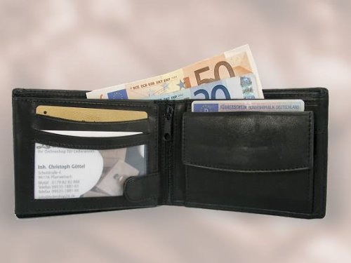 Geldbörse Portemonnaie Geldbeutel echt Leder schwarz Querformat Neu