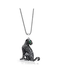 Victoria Kay Sterling Silver with Black Rhodium Black Diamond Panther Pendant with Emerald Eye (1/3cttw)