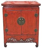 Unique, Distinctive End Table - 41 Chinese Antiqued Red Lacquer Cabinet