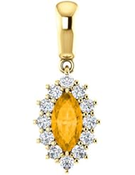 18K Yellow Gold 8.00x4.00mm Marquise Cut Citrine and Diamond Pendant -- LIFETIME WARRANTY