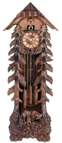 River City Clocks GRANDFATHER-BEAR Eight Day Chiming Grandfather Cuckoo Clock with Hand-Carved Trees And Bear Family