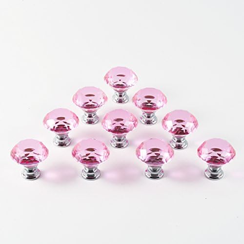 ERPower 10pcs 30mm Glass Clear Cabinet Knob Drawer Pull Handle Kitchen Door Wardrobe Hardware Used for Cabinet, Drawer, Chest, Bin, Dresser, Cupboard, Etc Pink by iQualite