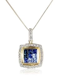 10k Yellow Gold Ceylon Sapphire and Diamond Pendant Necklace (1/5 cttw, I-J Color, I3 Clarity), 18"