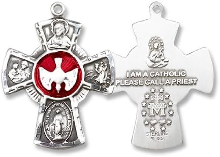 5-Way Crucifix Cross Sterling Silver Medal with 24" Stainless Chain