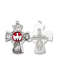 Sterling Silver 5-Way Pendant Stainless Silver Heavy Curb Chain Cross Crucifix Medal