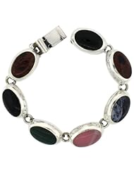 Sterling Silver Multi Color Stone Oval Link Bracelet 9/16 inch wide, 7 inch