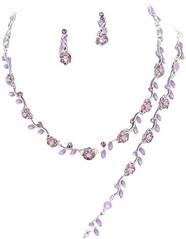 Affordable Lavender Purple Crystal Bridesmaid 3 Bridal Necklace, Earring, Bracelet Set J4