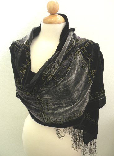 Classic Elegant Velvet Burnout Scarf w/Shanghai Silk Back Side, Evening Party,Any Occasion Scarf- Super Soft 20