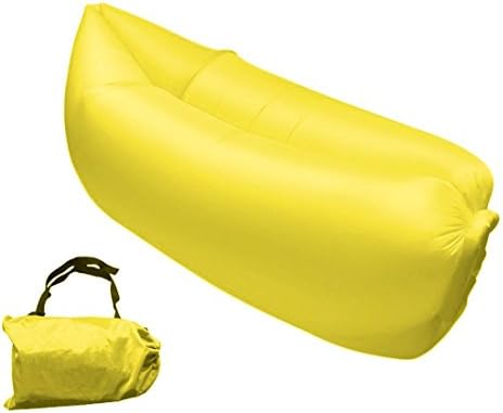 Inflatable Outdoor Air Sleep Sofa Couch Portable Furniture Sleeping Hangout Lounger Imitate Nylon External Internal PVC for Summer Camping Beach (Yellow)