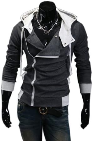 Men's Fashion Oblique Zipper Hoodie Casual Top Coat Slim Fit Jacket
