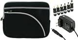 rooCASE 2n1 Acer AO532h-2223 10.1-Inch Matrix Silver Netbook Neoprene Sleeve Case and AC Wall Adapter Charger(Invisible Zipper Tri-Pocket - Black)