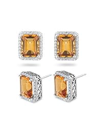 0.42 Cts Diamond & 6.00 Cts Citrine Earrings in 14K White Gold