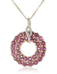Sterling Silver with Gold Plated Ruby and Diamond-Accented Circle Pendant Necklace, 18"