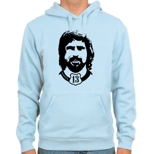 Kapuzensweater Gerd Müller ::: Farbauswahl: skyblue oder weiß ::: Größen: M-XL ::: Fußball-Kult